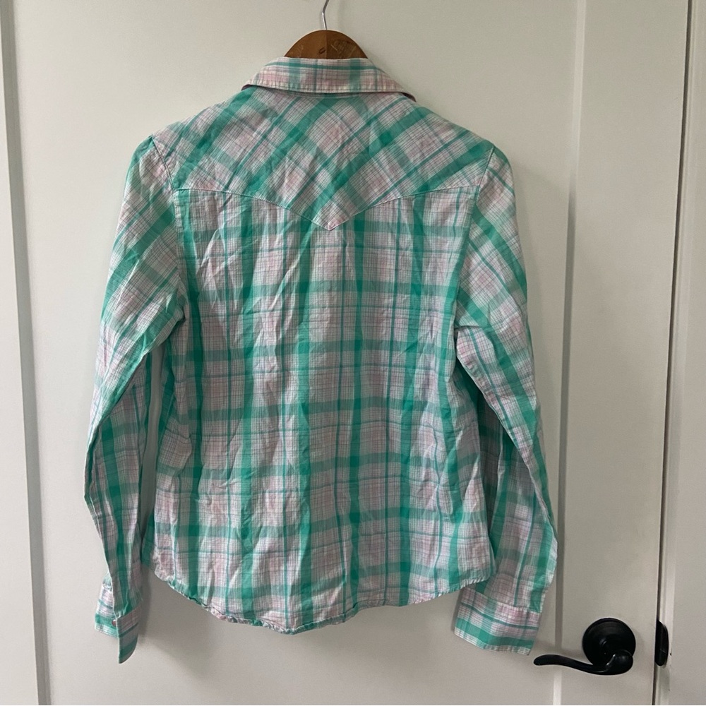 Rockies Green Pink Pearl Snap Long Sleeve Western Shirt Medium - Picture 6 of 7